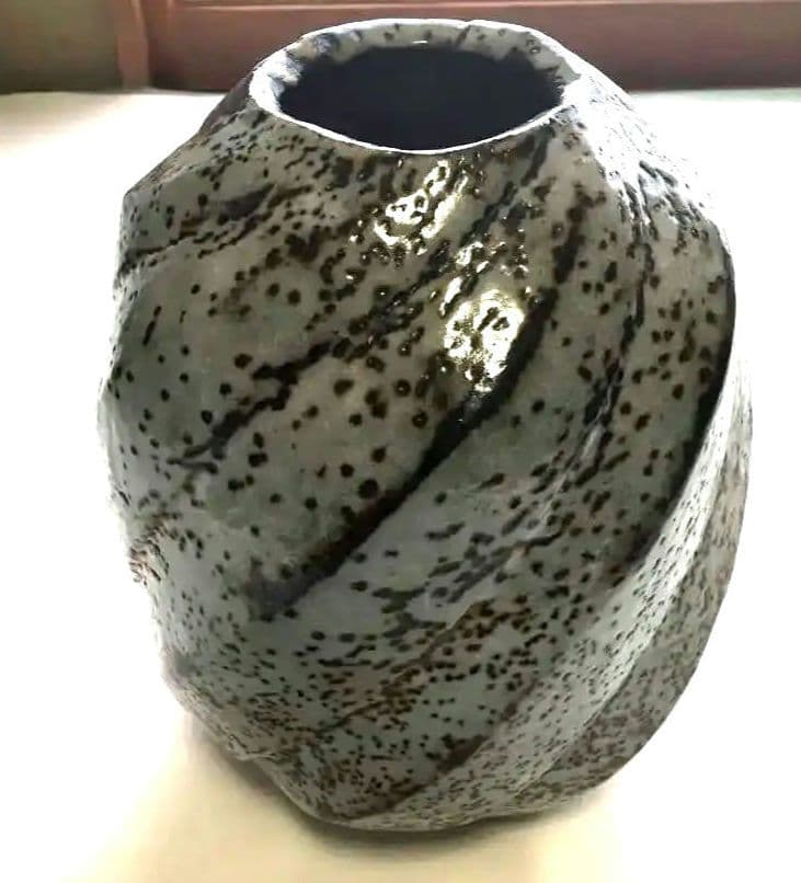 花瓶 加藤 康景 （正治）鼠志野箱付き花器志野骨董品