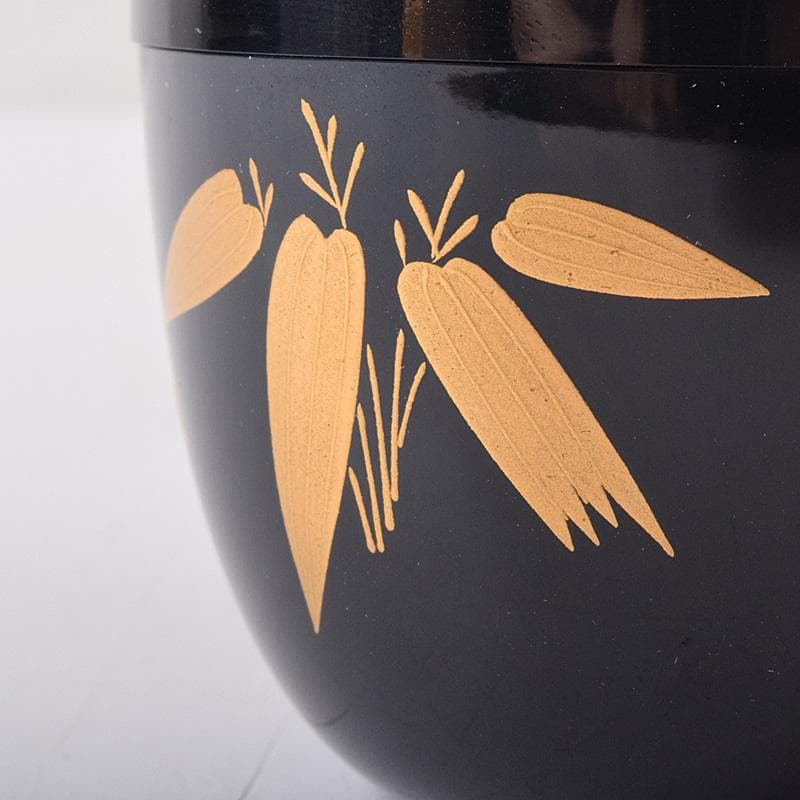 茶道具 山中塗 荒井喜峰作 笹蒔絵 利休棗 共布 共箱 V 7528