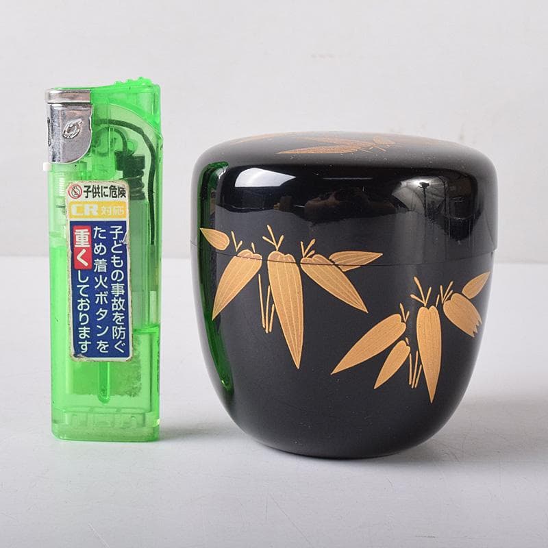 茶道具 山中塗 荒井喜峰作 笹蒔絵 利休棗 共布 共箱 V 7528