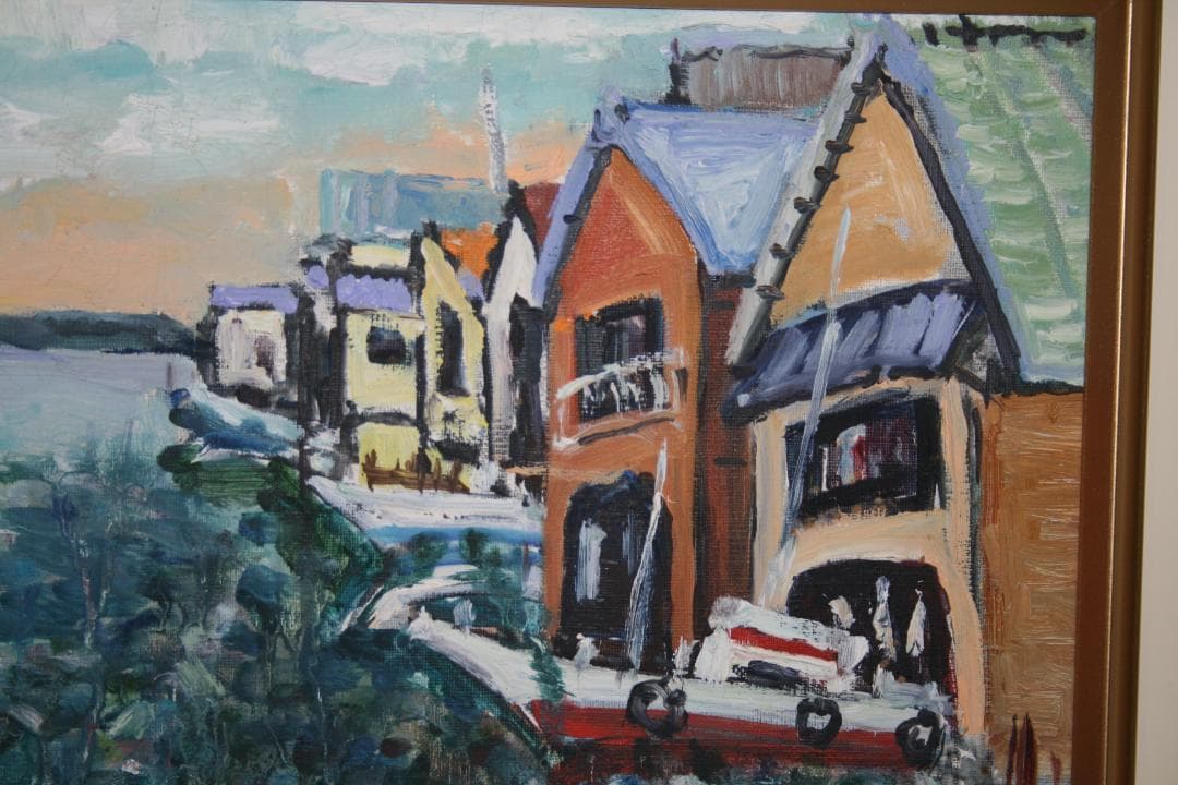 ★伊奈三知夫★油絵★日展光風会★江南市美術協会会員★Ｆ４号★丹後半島伊根町の舟屋