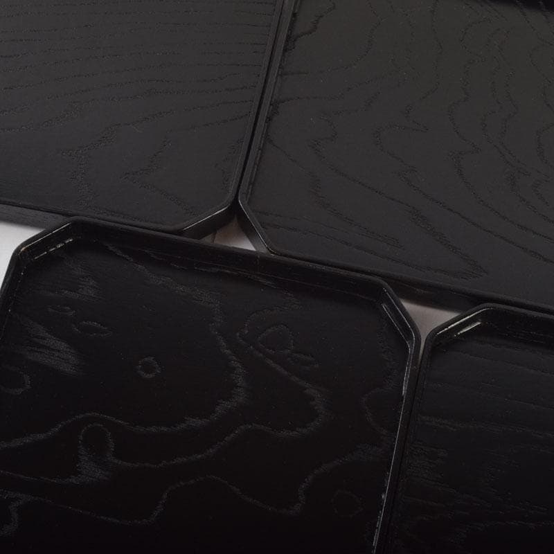 和食器　黒漆　松葉蒔絵　柿合　折曲重箱　5点　C　8625A