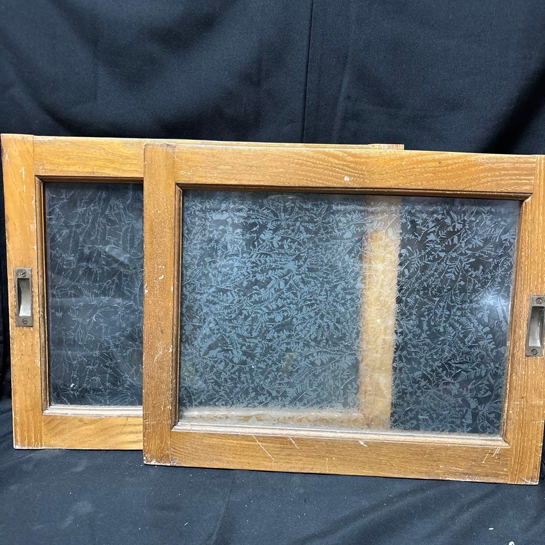 アンティーク 昭和レトロ 木製 建具 窓枠 引き戸 ガラス扉 曇りガラス DIY