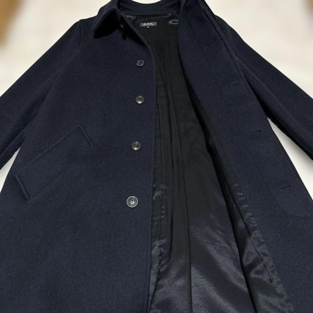 A.P.C. ウール ステンカラーコート ネイビー 36 レディース