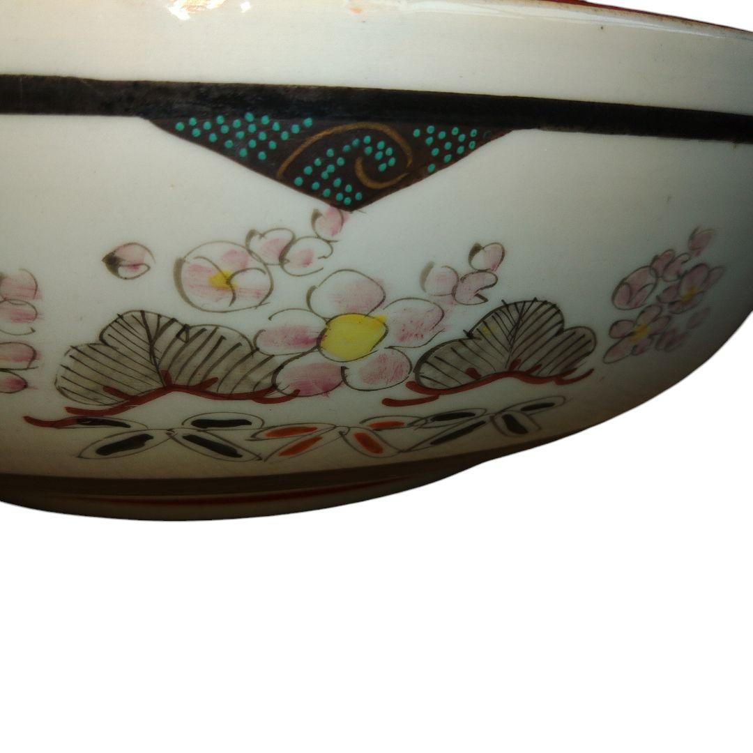 古九谷焼　武者文　海浜楼閣図　 菊花雀文　一尺鉢　手書き　古美術