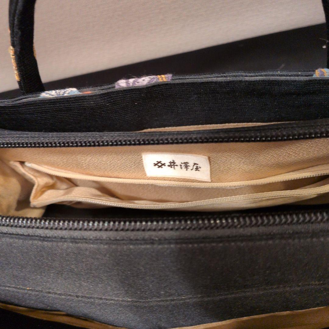 和装用バッグ 黒 丸模様刺繍