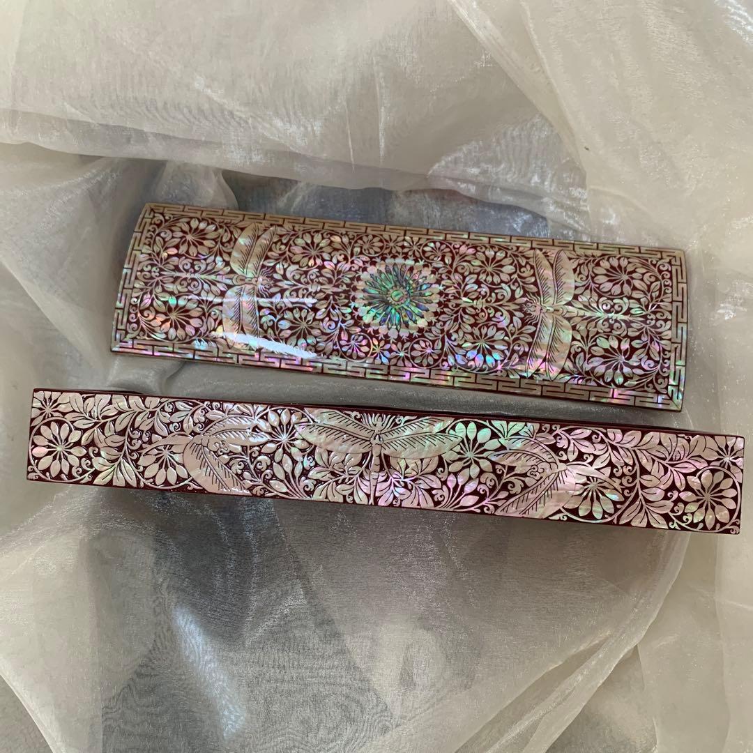 美品　螺鈿細工　ジュエリーボックス　ペンケース　伝統工芸　ピンク系