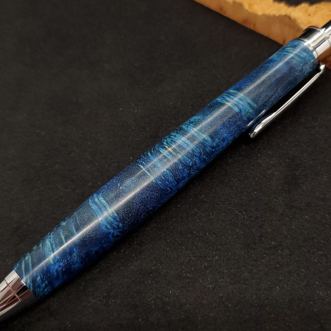 24Bハンドメイド木軸シャーペンスタビライズドウッド青