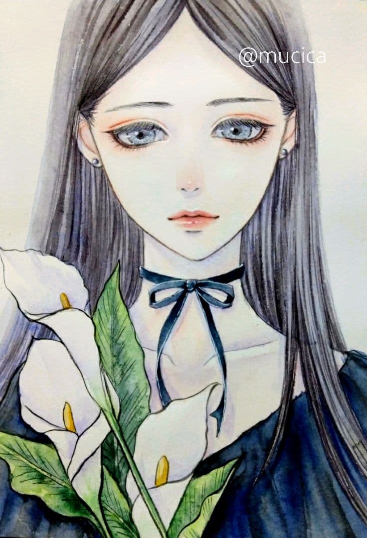 専用絵画水彩画手描きイラスト女性美人画