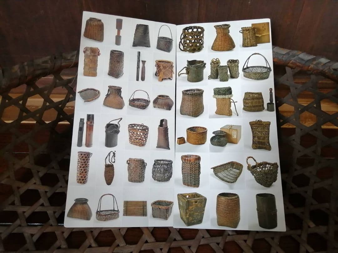 古い手付きの摘み菜籠 「野の籠展」案内状付き