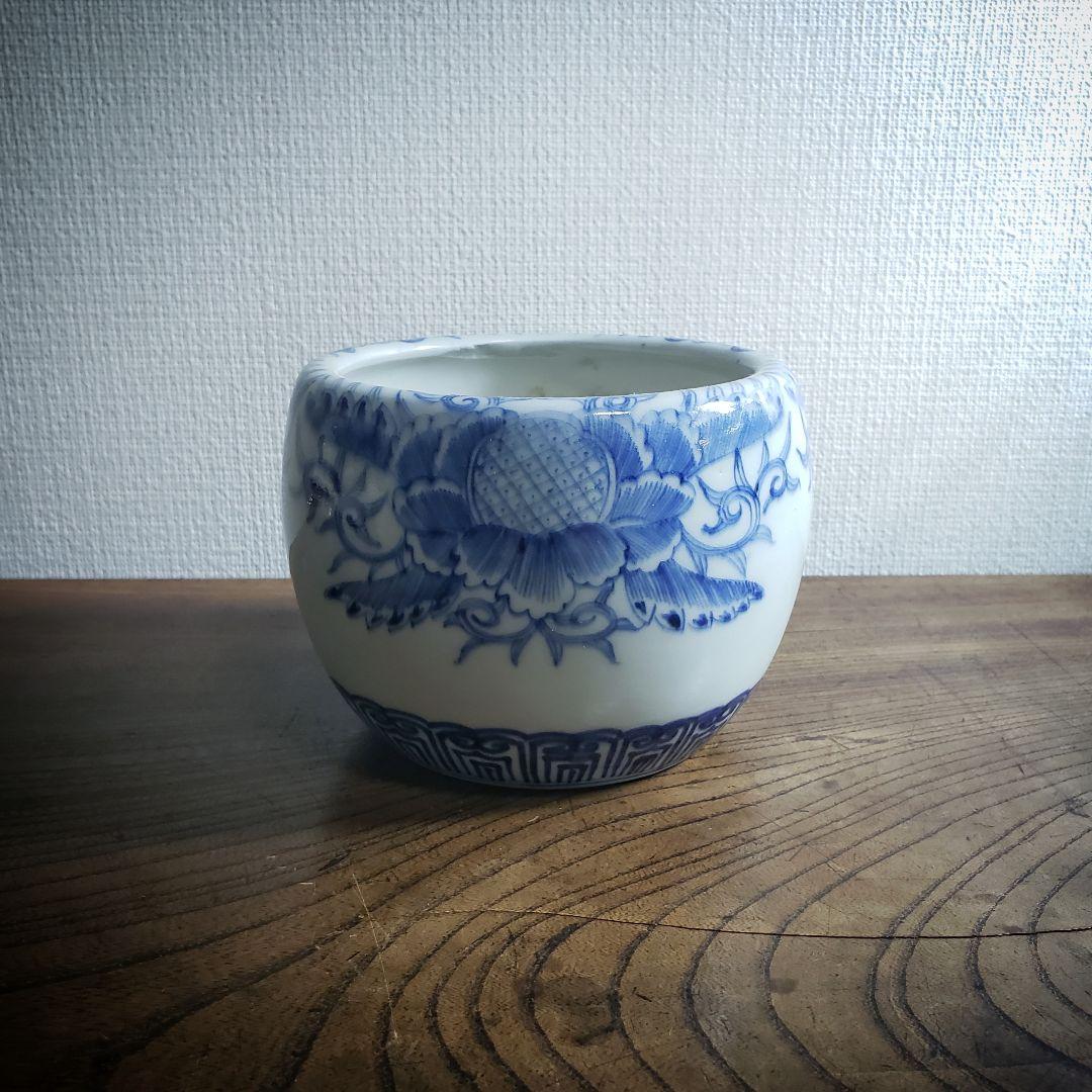 手火鉢　手炙り　火鉢　水鉢　植木鉢カバー　染付　線画　線描　古伊万里