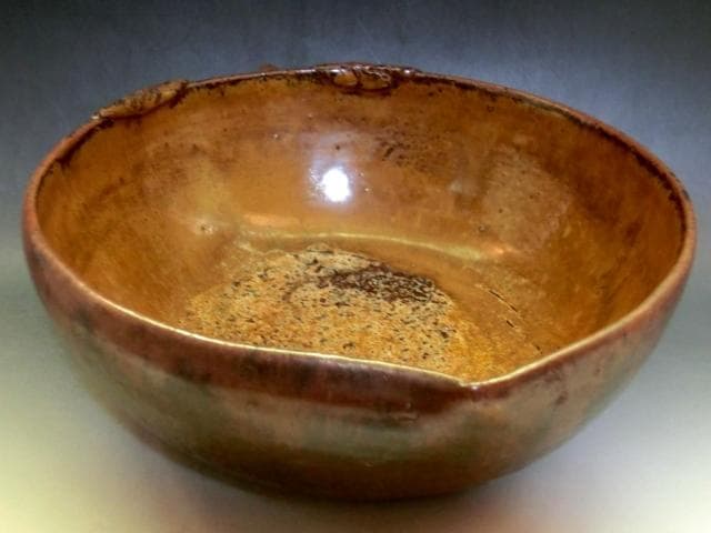 鉢□古曽部焼 桃の形 茶釉 大鉢 菓子器 菓子鉢