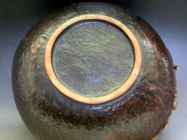 鉢□古曽部焼 桃の形 茶釉 大鉢 菓子器 菓子鉢