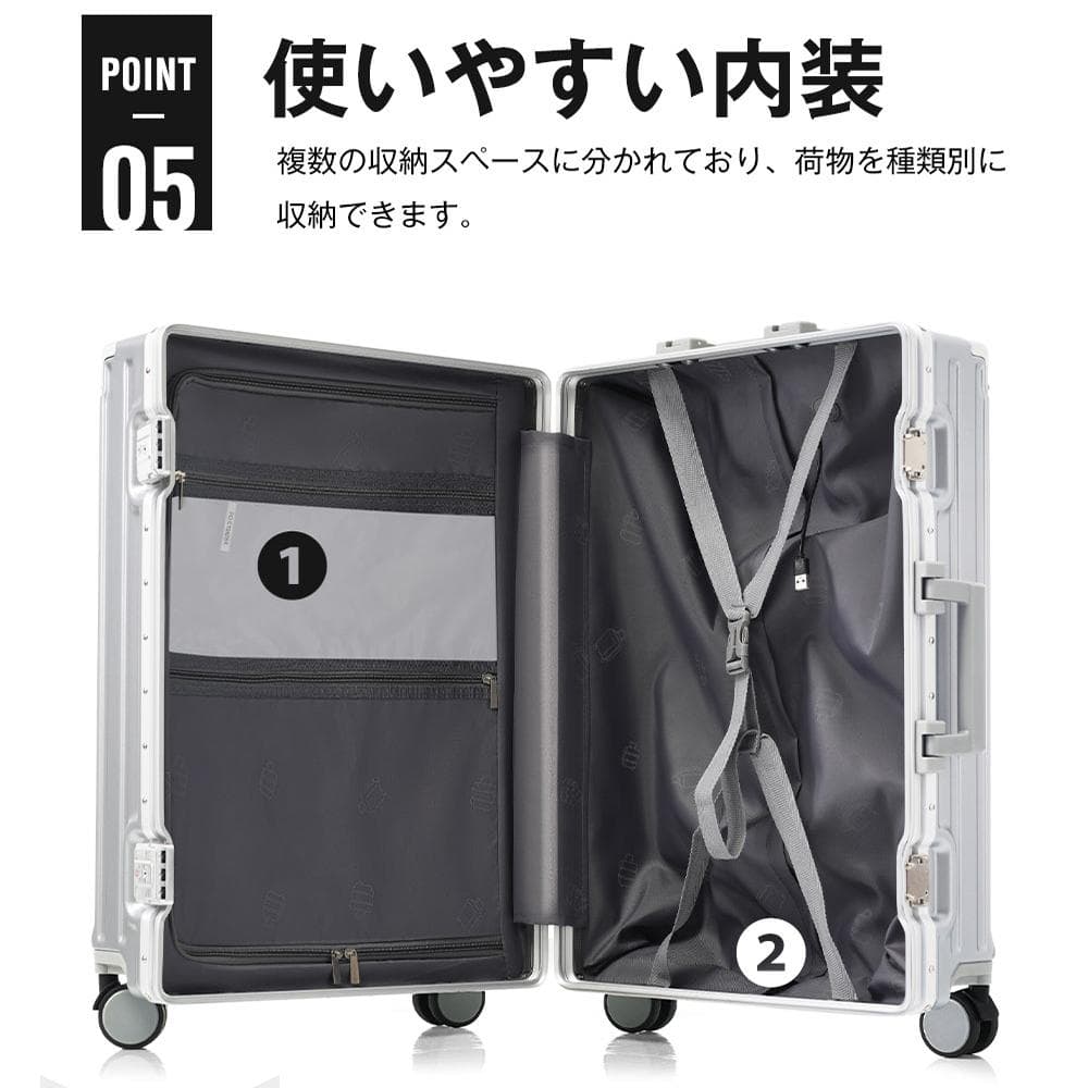 スーツケース Mサイズ キャリーケース フレーム型 USBポート付 軽量 静音