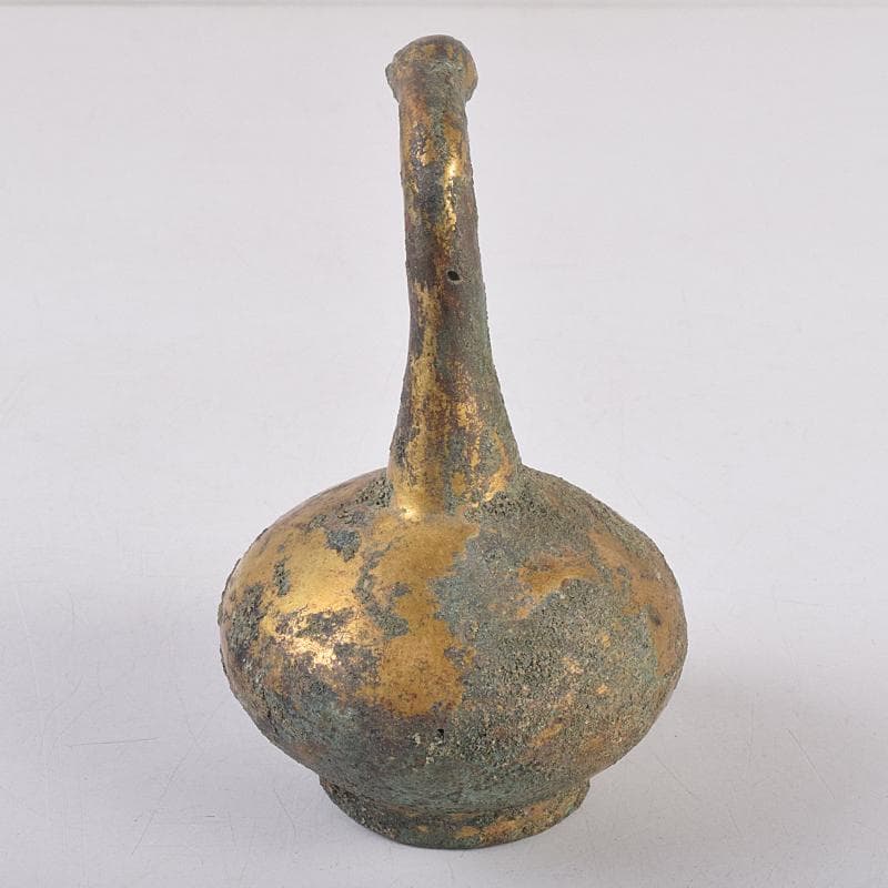 したん　中国　古銅鍍金　鶴形水滴　時代箱付　F　R8857