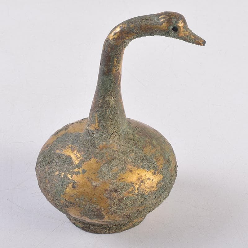 したん 中国 古銅鍍金 鶴形水滴 時代箱付 F R8857 したん 中国 古銅