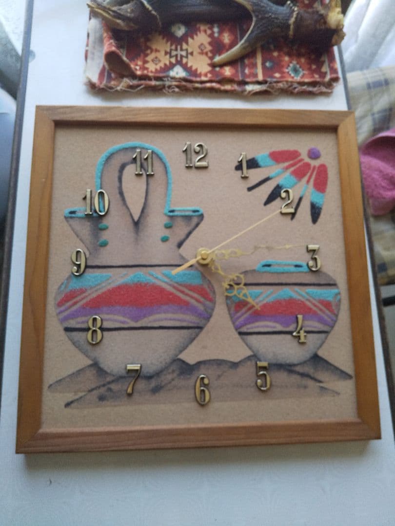 ネイティブアメリカンインディアンアート サンドペイント掛け時計