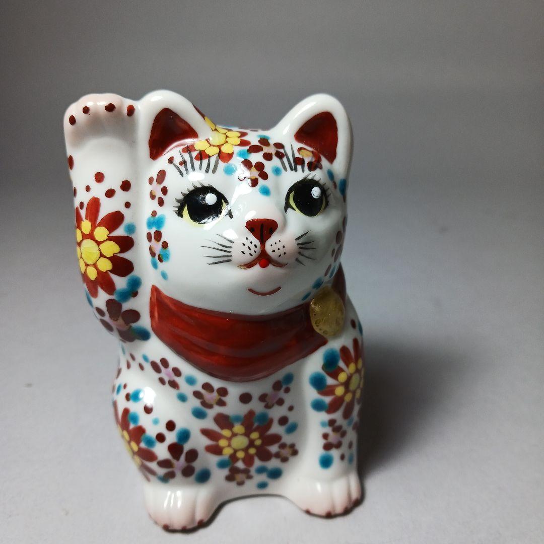 花柄陶器製招き猫 作家作品 花柄陶器招き猫 花柄の陶器製