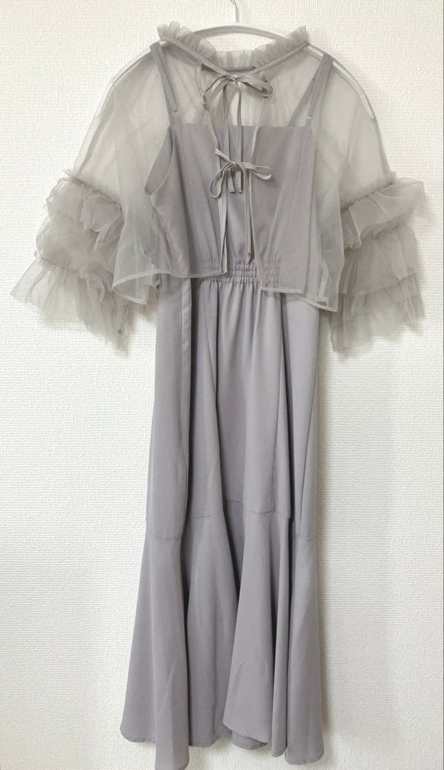 完売品　人気　チュールティアードボレロ3way キャミワンピースドレス　S