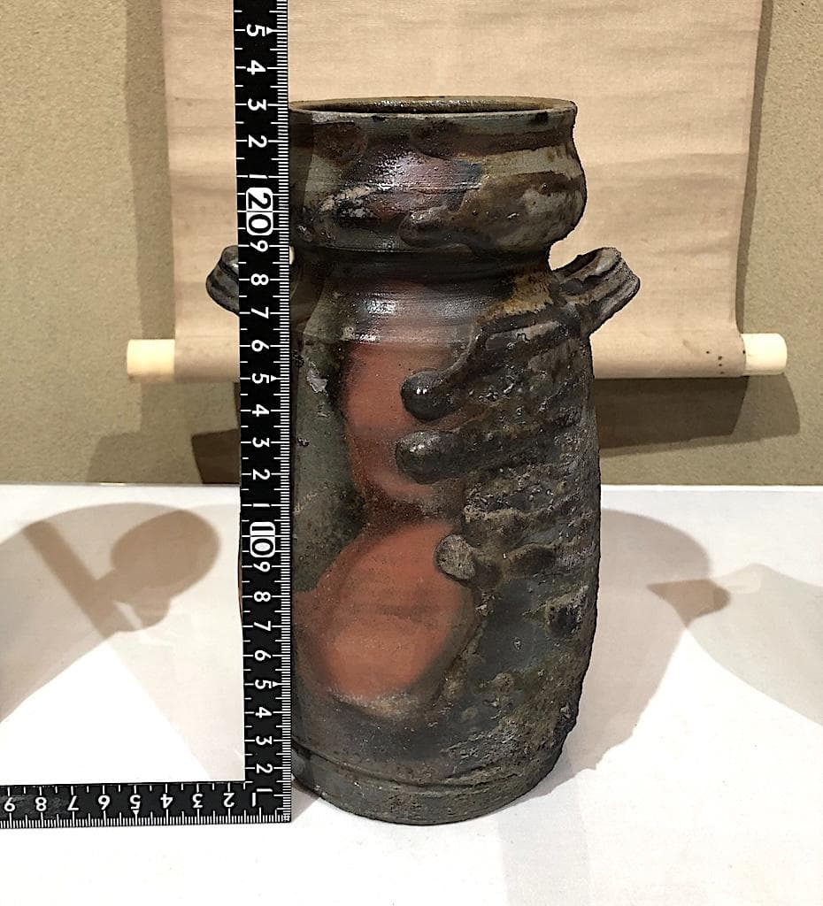 備前花瓶3点 左・木村友敬、中・末石高仙、右・不明、箱無 無傷 在銘