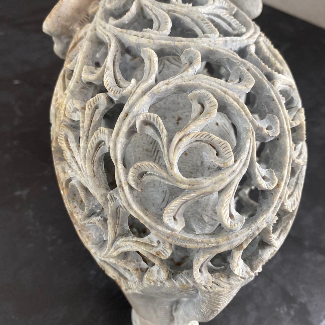 天然石 象の彫刻 透かし彫り 子宝縁起物 ビッグサイズ