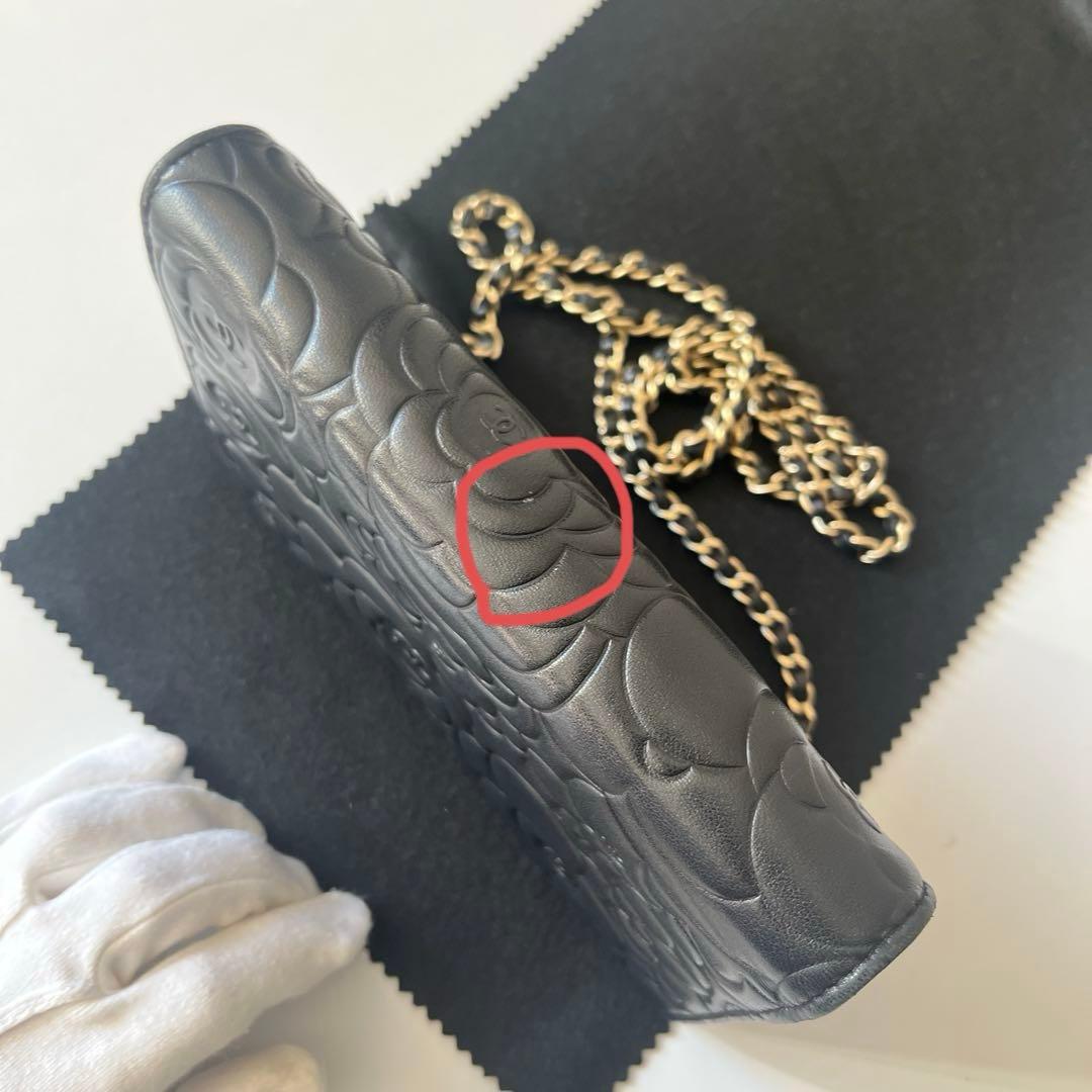 【匂いなし】シャネル/チェーンウォレット/カメリア/ギャランティカード付/表参道