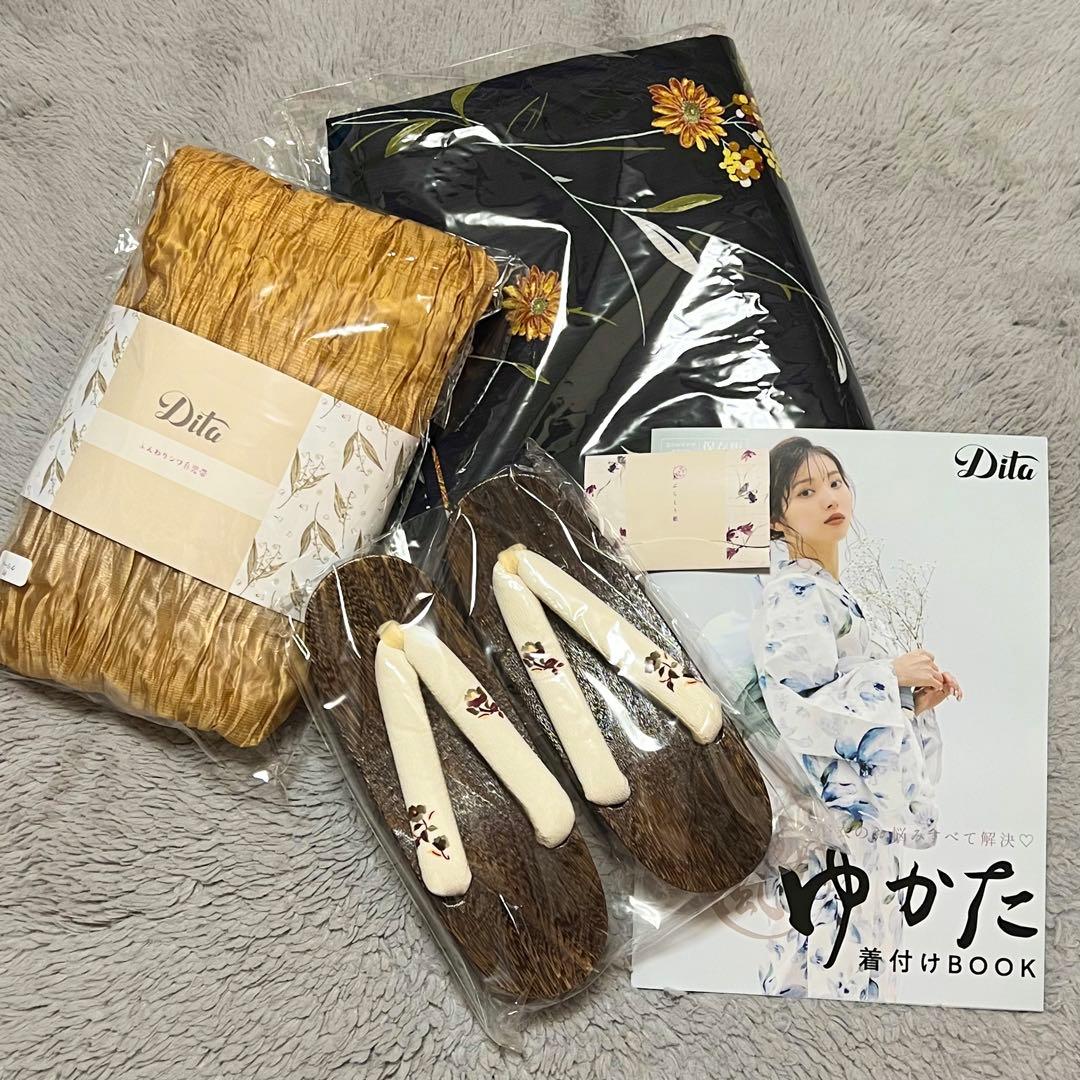 【未使用】Dita 浴衣5点セット 蒲公英色の花あそび(月夜)