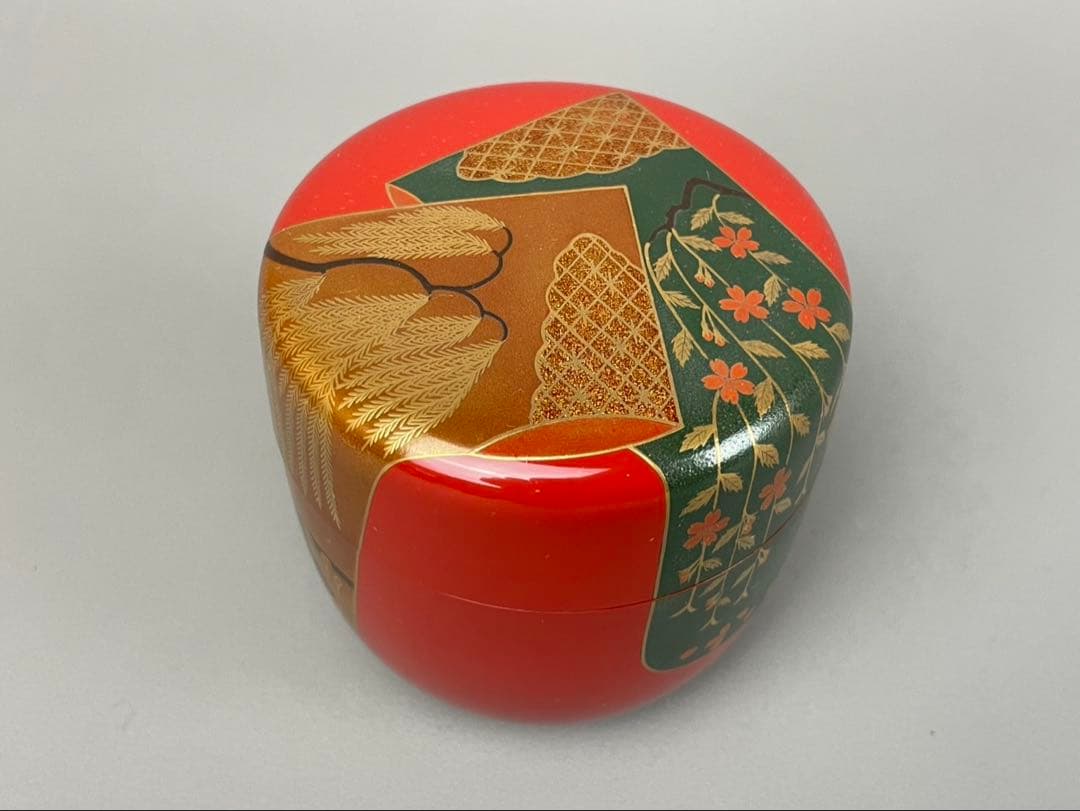 村田宗覚作 誰袖蒔絵 大棗 朱塗 茶道具 共箱付 漆