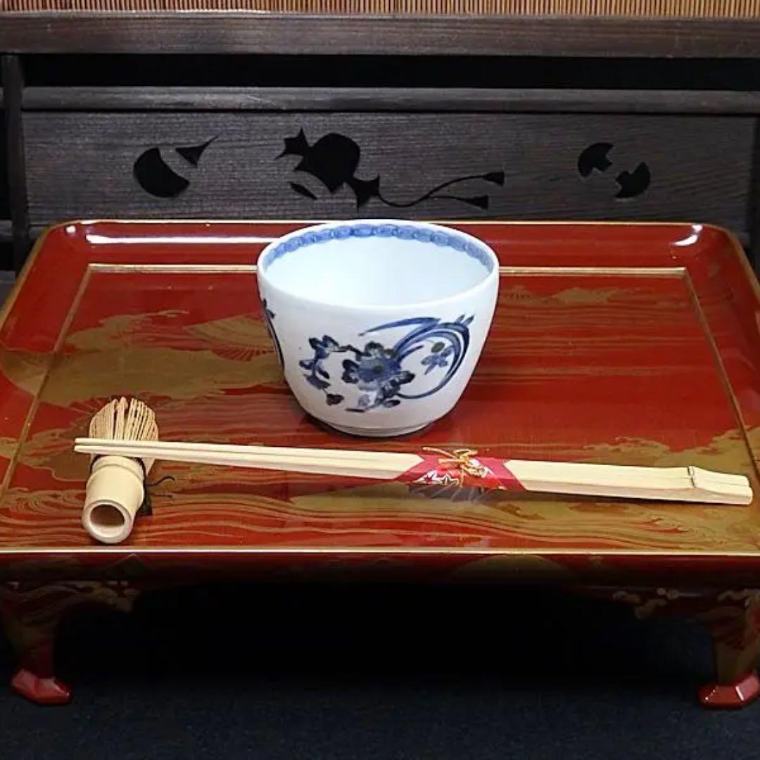 古伊万里藍九谷菊に蘭の図大振蕎麦猪口江戸中期C552AS-BKc