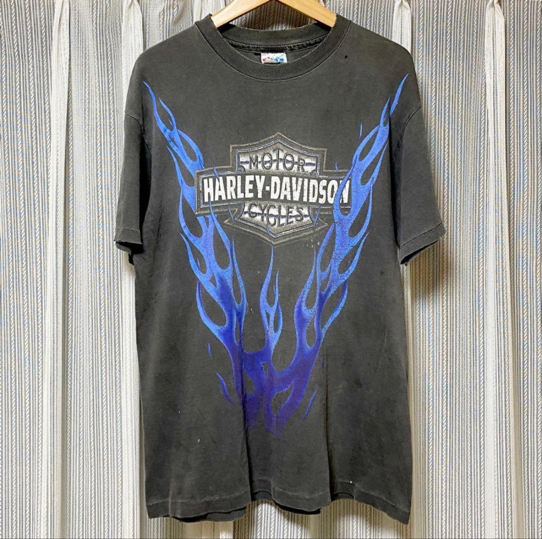 激鬼フェード ボロ 90s ハーレー ブルー フレイム ファイヤー flame