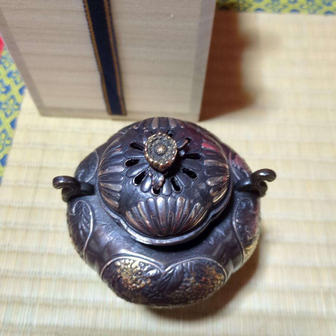高岡銅器 香炉 花彫刻 桐箱付