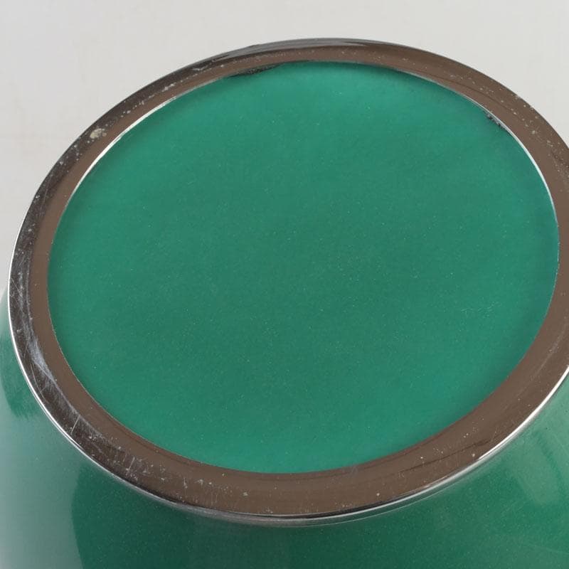 七宝焼 緑釉 花文 花瓶 唐木台付 共箱 V 9833A 在庫限り商品 -