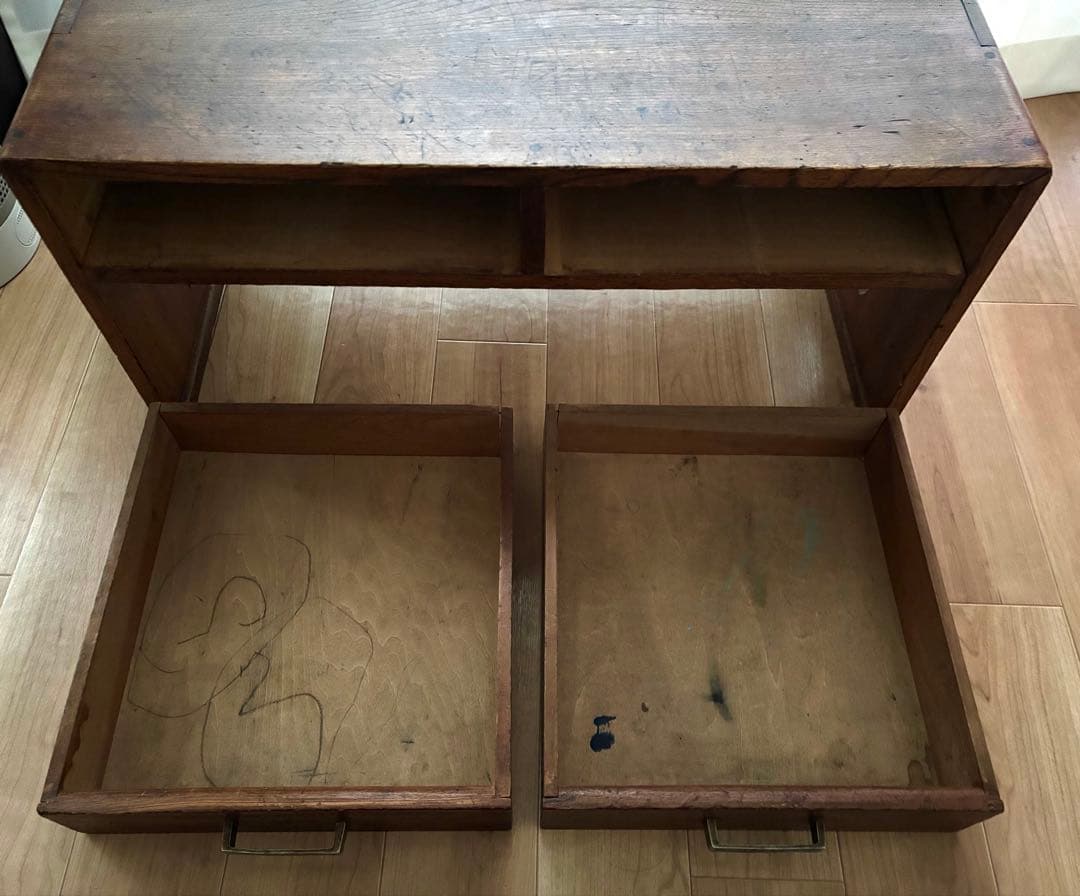 木製文机 2引き出し付き アンティーク 美術品・アンティーク・コレクション