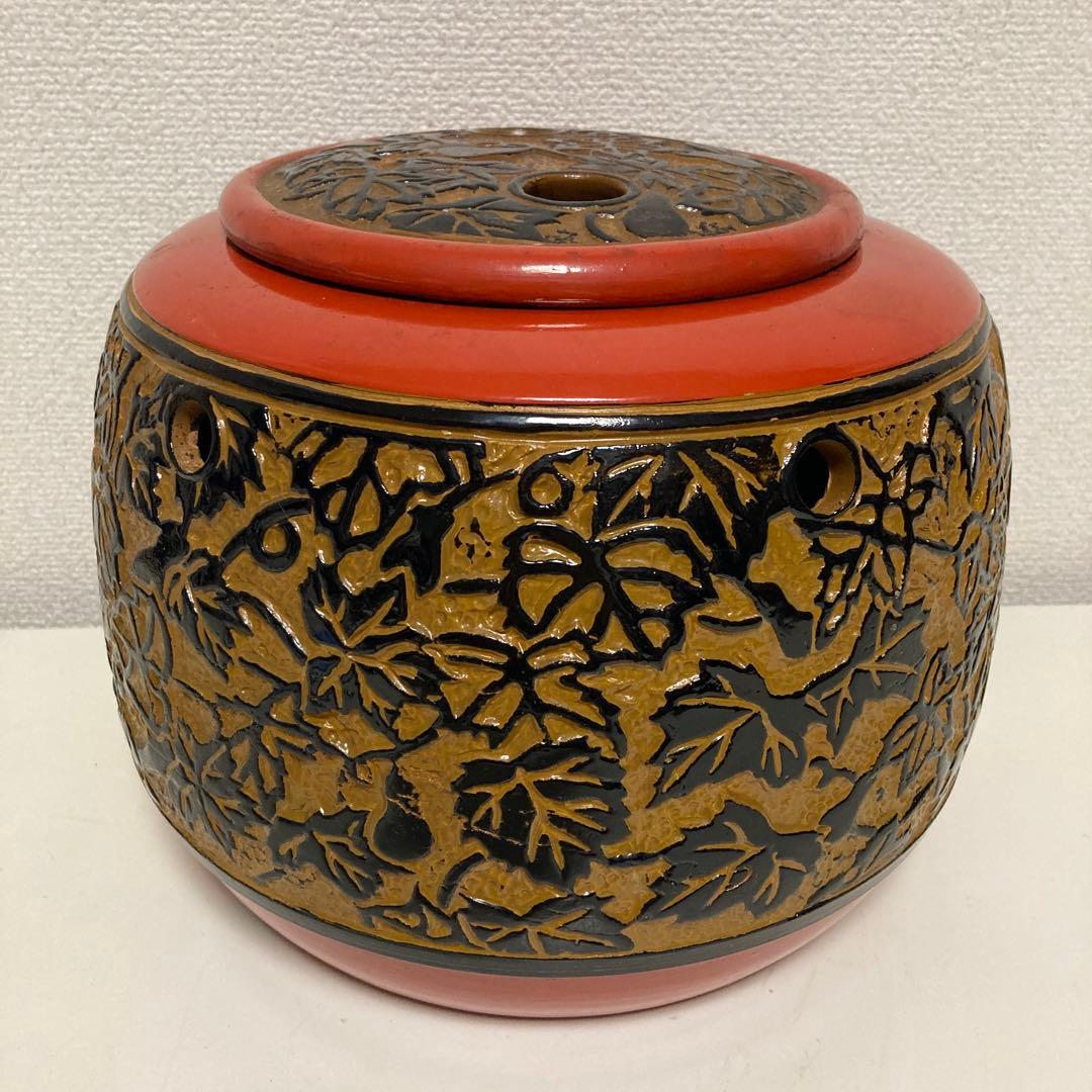 火鉢 行火 あんか 手あぶり 灰入れ 陶器製 朱塗 骨董品 - メルカリ