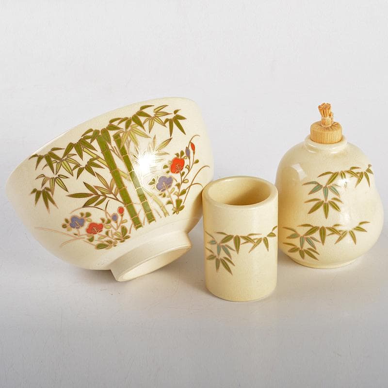 溜柿合ヘギ目　七宝蒔絵　茶箱　京焼　加藤昌山造　茶碗　棗など　八点　VR6757