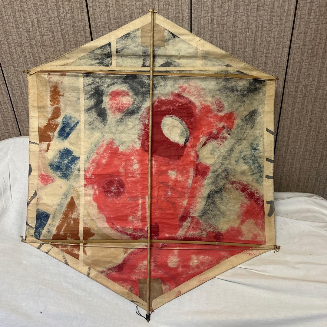 白根大凧 和風 六角形 凧 赤い顔の男 レトロ