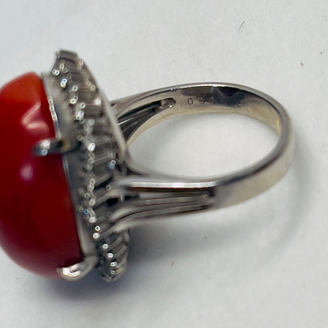 T*I様 天然赤珊瑚 ダイヤモンドpt900 大振りリング