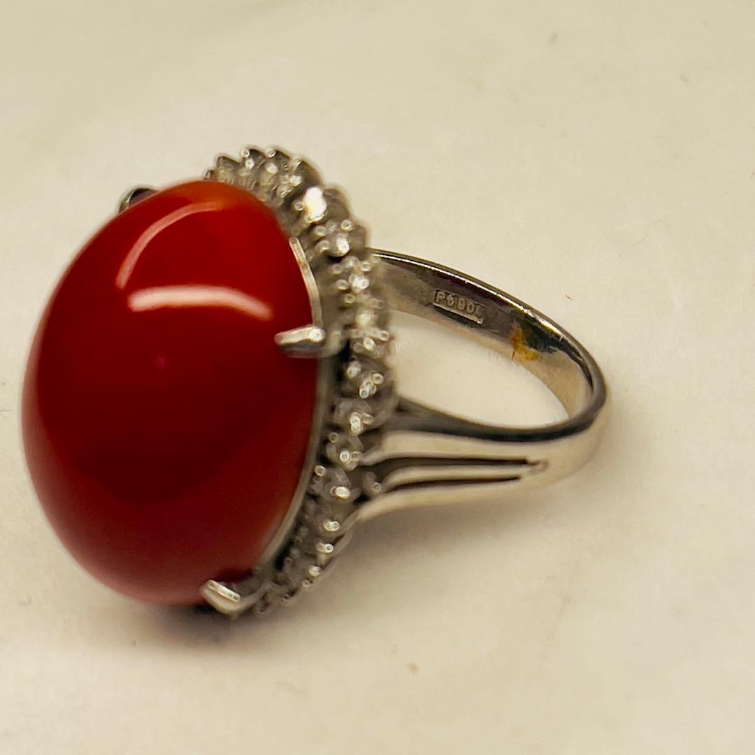 T*I様 天然赤珊瑚 ダイヤモンドpt900 大振りリング