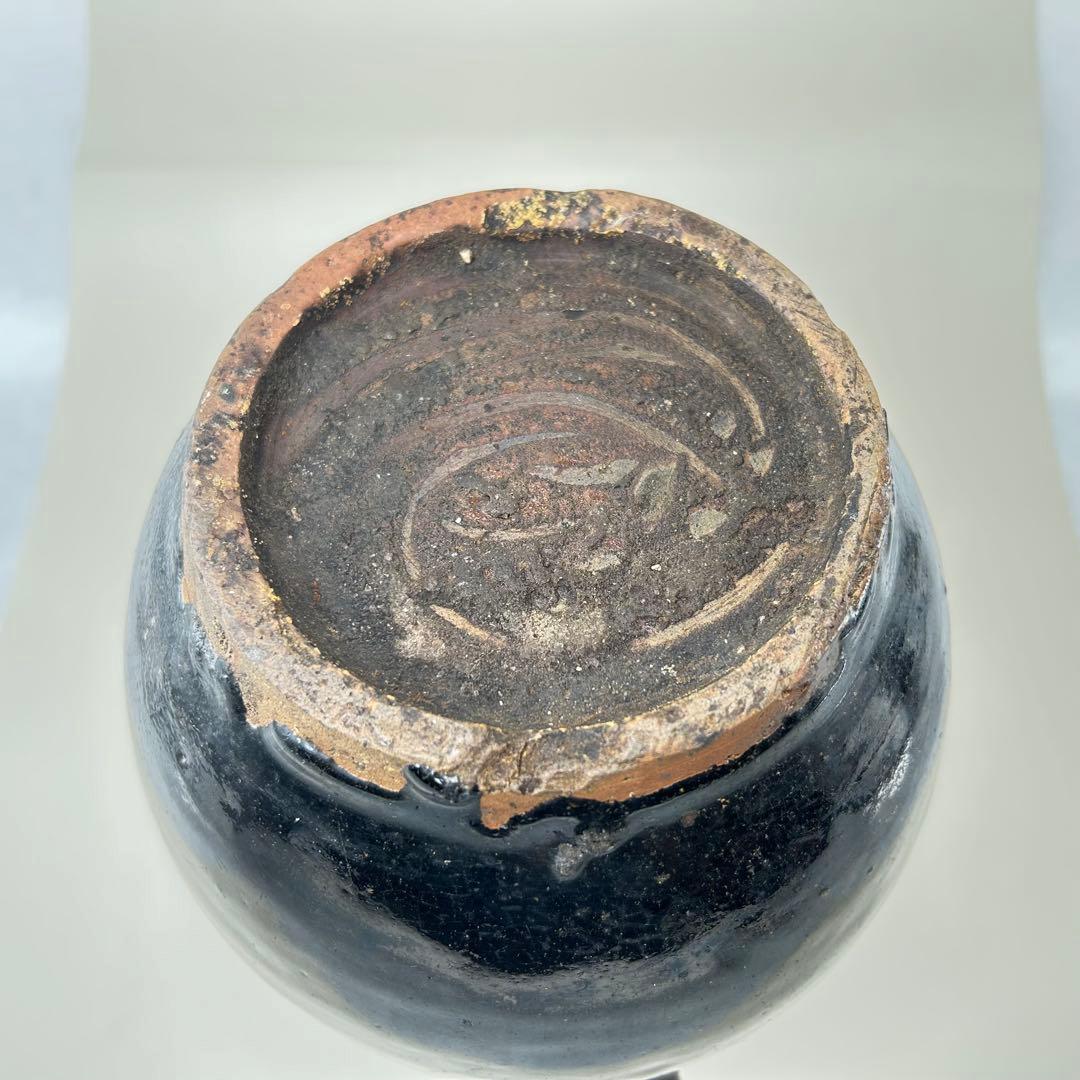 李朝初期 黒高麗壷 黒釉 李朝 壷 伝世品焼物 骨董