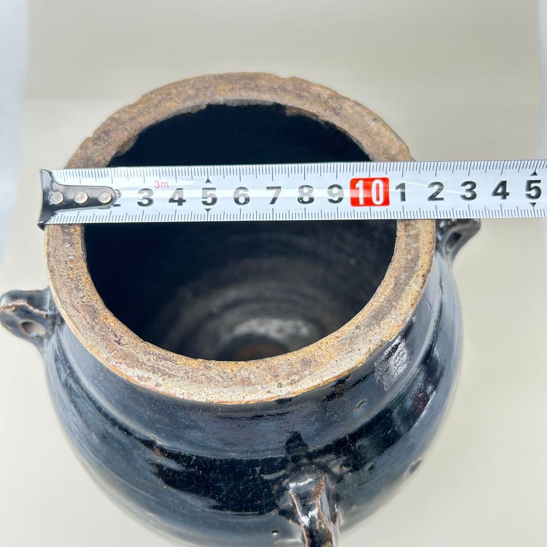 李朝初期 黒高麗壷 黒釉 李朝 壷 伝世品焼物 骨董