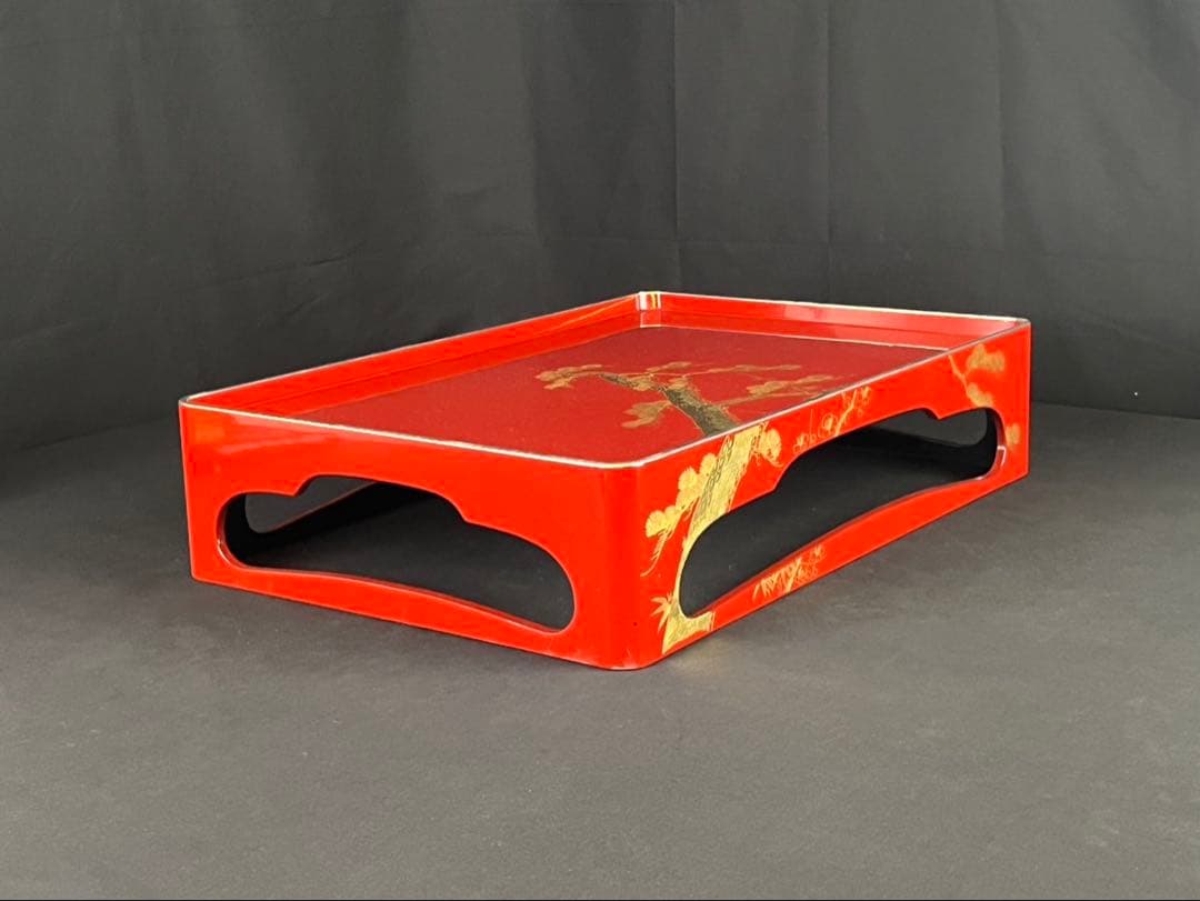 朱塗 屠蘇器・重箱セット 木製漆器 松竹梅 沈金 縁起柄 長寿 共箱