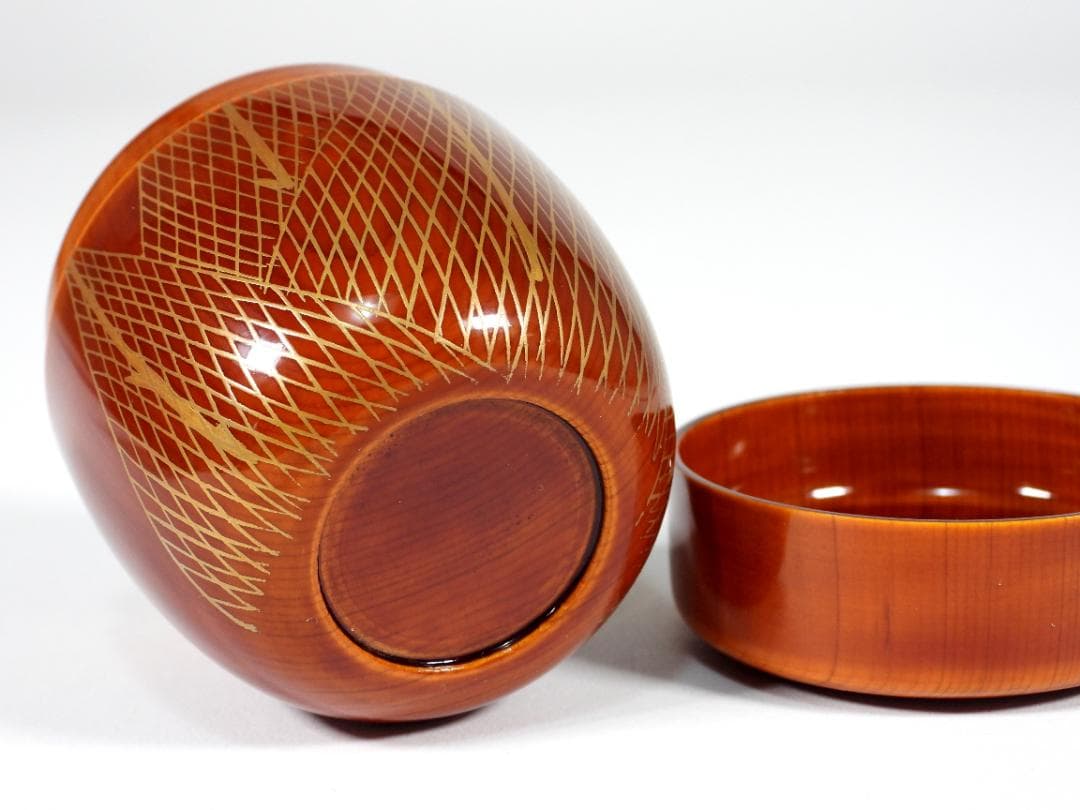 塗師 聡春 作 春慶塗 千網蒔絵 利休棗 共箱 煎茶道具