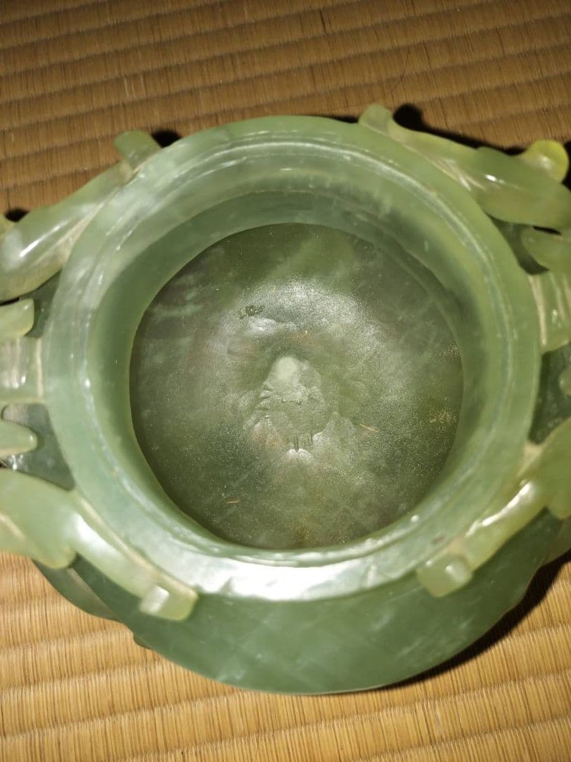 中国玉石龍紋香炉 21cmx21cm三足花台付