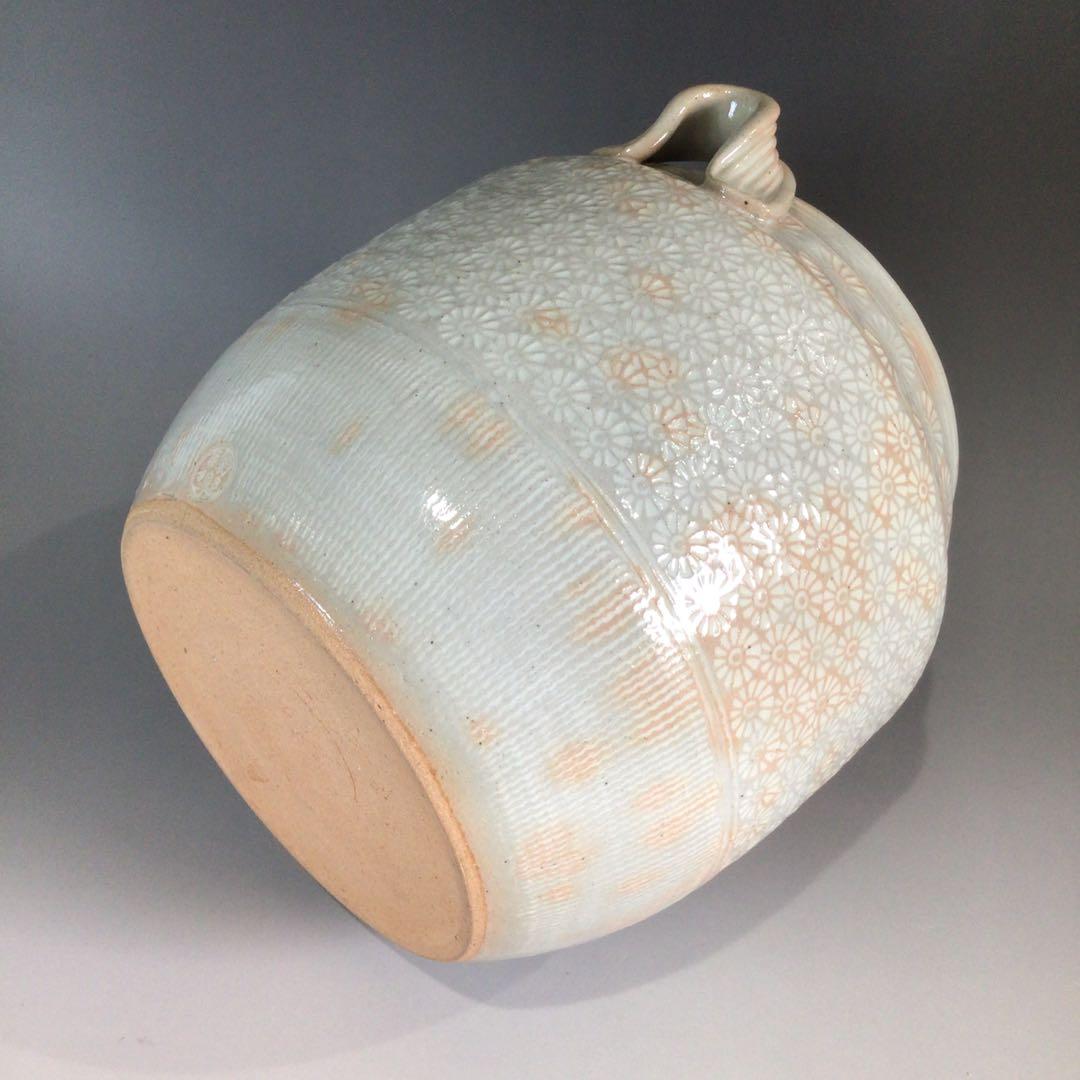 P688 水指 『平安 陶楽造』『御本手三島』『耳付水指』 共箱