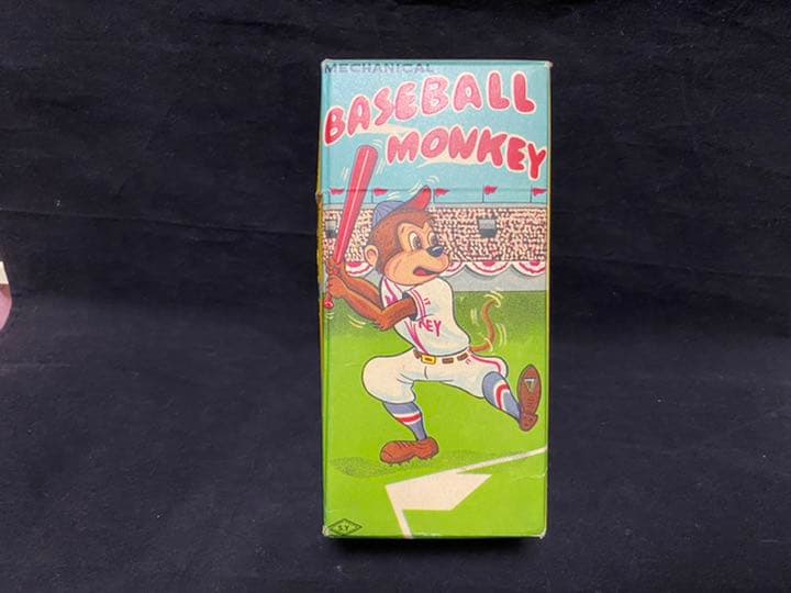 ⭐️珍品！！1950年代？のゼンマイ式ブリキのBASEBALL MONKEY/箱付