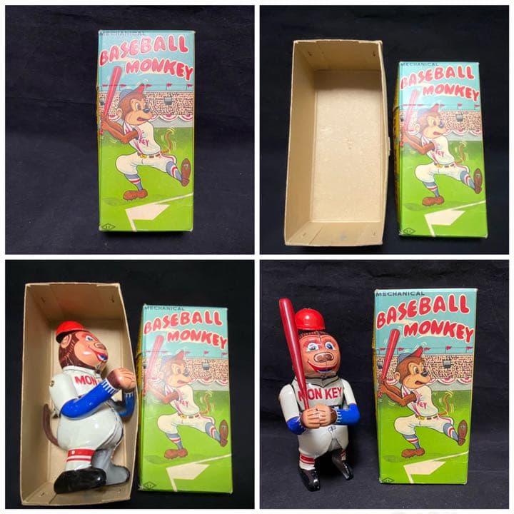 ⭐️珍品！！1950年代？のゼンマイ式ブリキのBASEBALL MONKEY/箱付