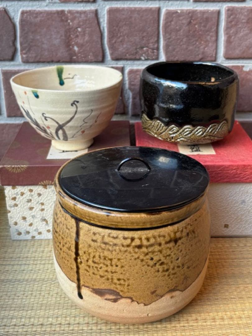 茶道具銅水注銅薬缶水指花籠織部焼黒楽茶碗備前焼