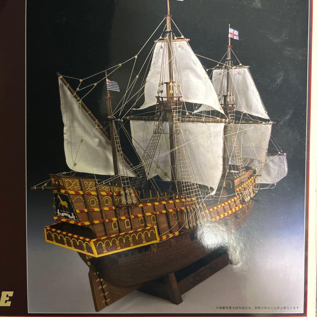 新品未開封 木製帆船模型ゴールデンハインド 1／50 \ レザーカット加工済み