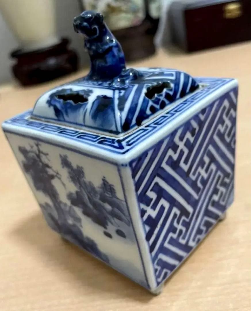 中国 清時代 骨董品 香炉染付 蓋物 陶芸古美術、 。 う14遠/ 時代 南京