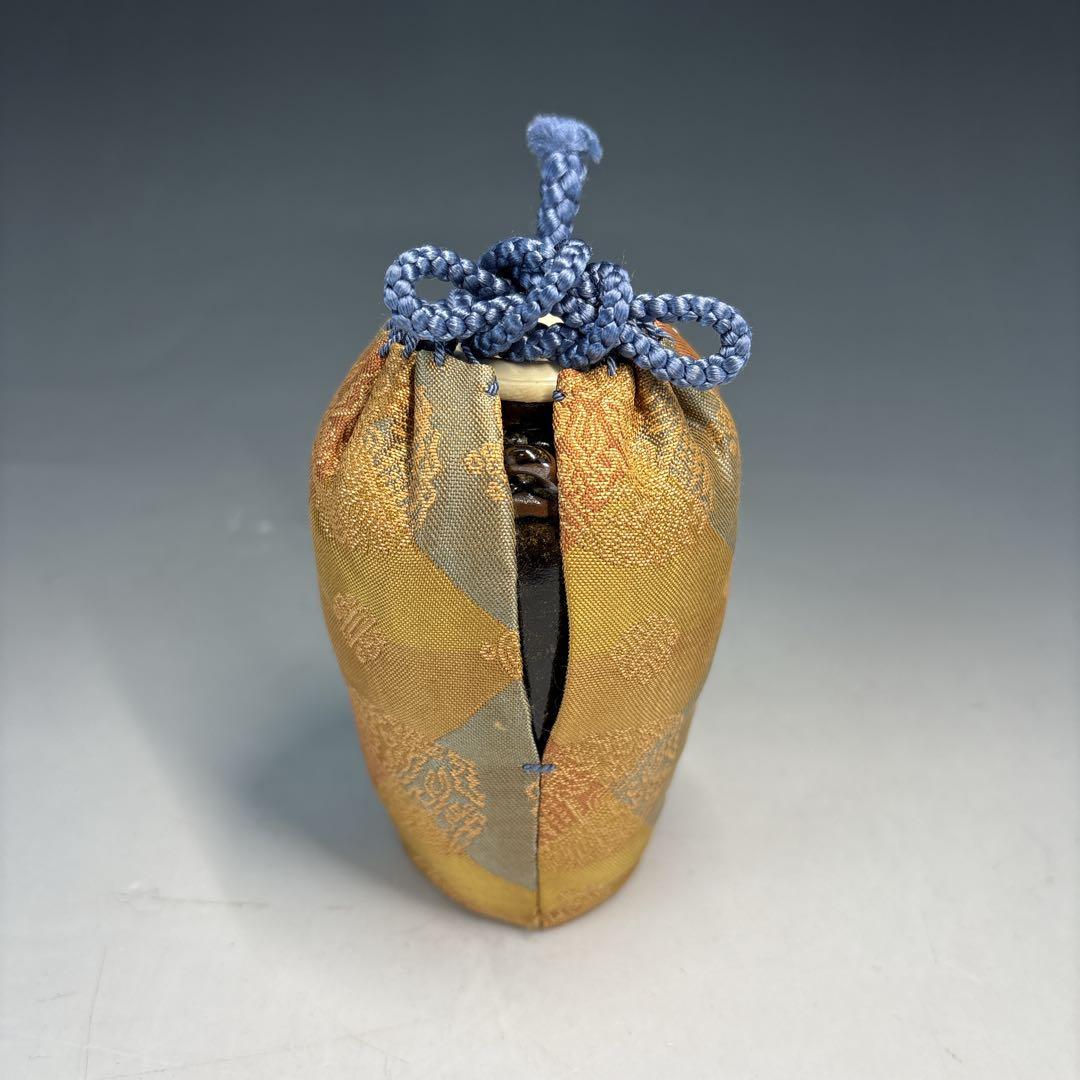 【中古品】小岱茶入　肩衝　耳付　仕覆2枚付