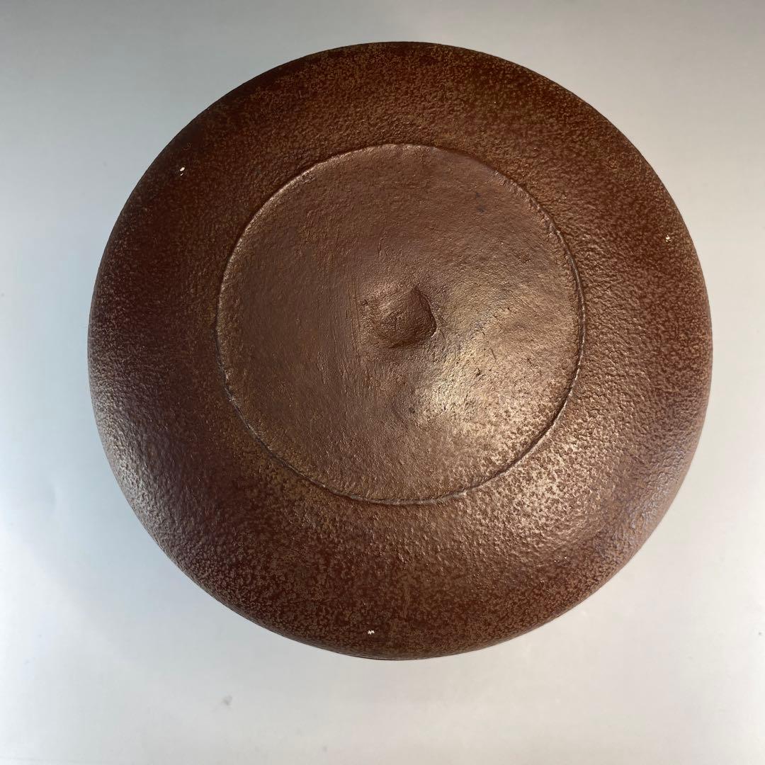 【茶道具】佐藤清光造　竹雀地紋　筒撫肩釜（共箱）